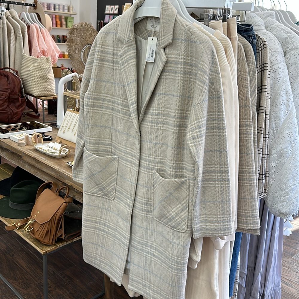 NEW Rylee + Cru Plaid Wool long coat - Picture 3 of 6